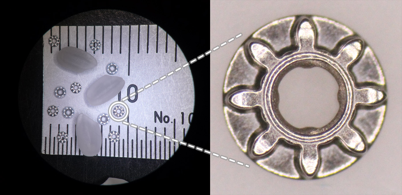 プレス加工による微細駆動部品 顕微鏡写真